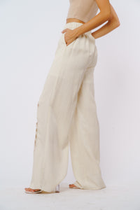 Pantalon TAILLE HAUTE ÉVASÉ Brodé Braydi - White Embroidered Trousers