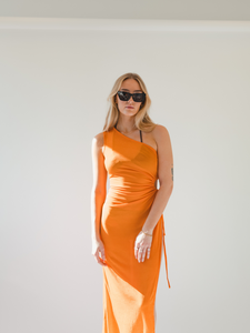 Orange Long Side Leg Slit Dress - Rental