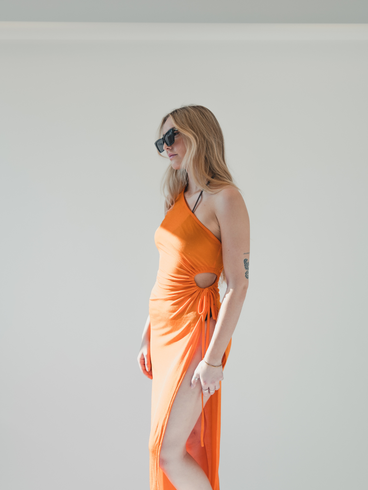 Orange Long Side Leg Slit Dress - Rental