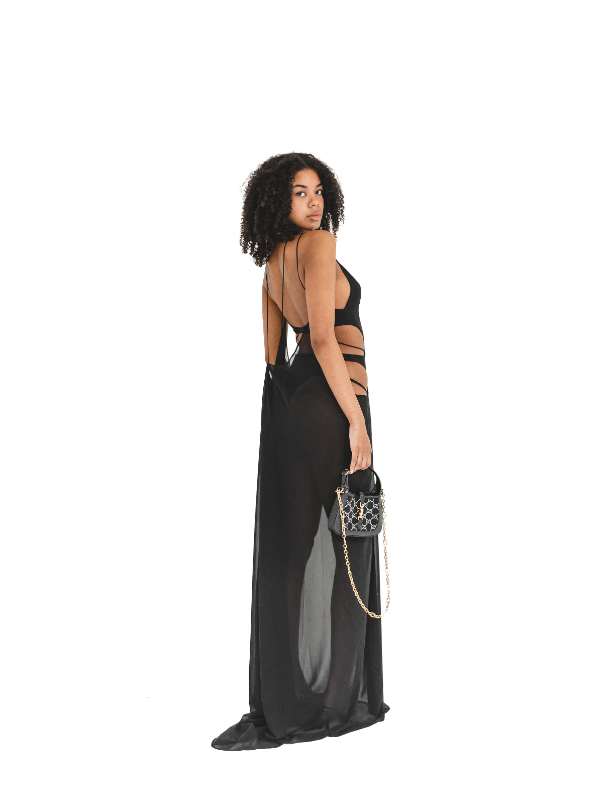 Long Black Transparent Dress/Bodysuit - Rental 