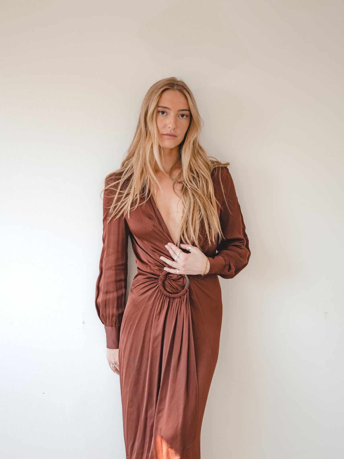 Long Brown Dress With Waist Ring - Rental