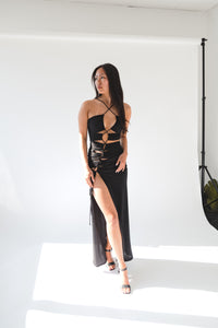 Long Black Dress With Several Openings - Rental 