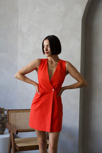 Mallory Sleeveless Blazer Dress - Robe Blazer Mallory Sans Manches Rouge/Orange