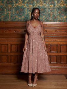 Pink Midi Dress With Sequins - Rental 
