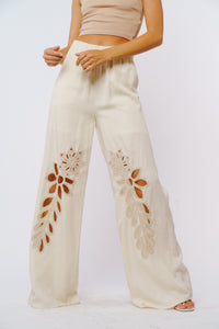 Braydi Embroidered HIGH WAIST FLARED Trousers - White Embroidered Trousers 