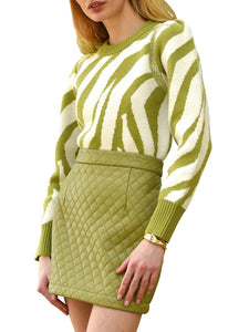 Patterned wool sweater - Harris Intarsia Knit thick Sweater in Green