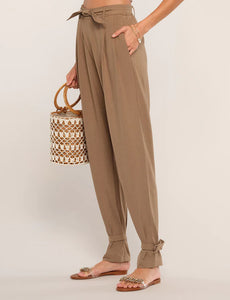 Declan Taupe HIGH WAISTED Knot Hem Belted Pants 