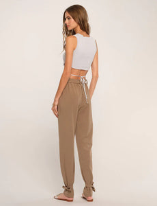 Pantalon TAILLE HAUTE Declan Taupe - HIGH WAISTED Knot Hem Belted Pants