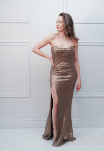 Brown/Gold Maxi Dress - Rental 