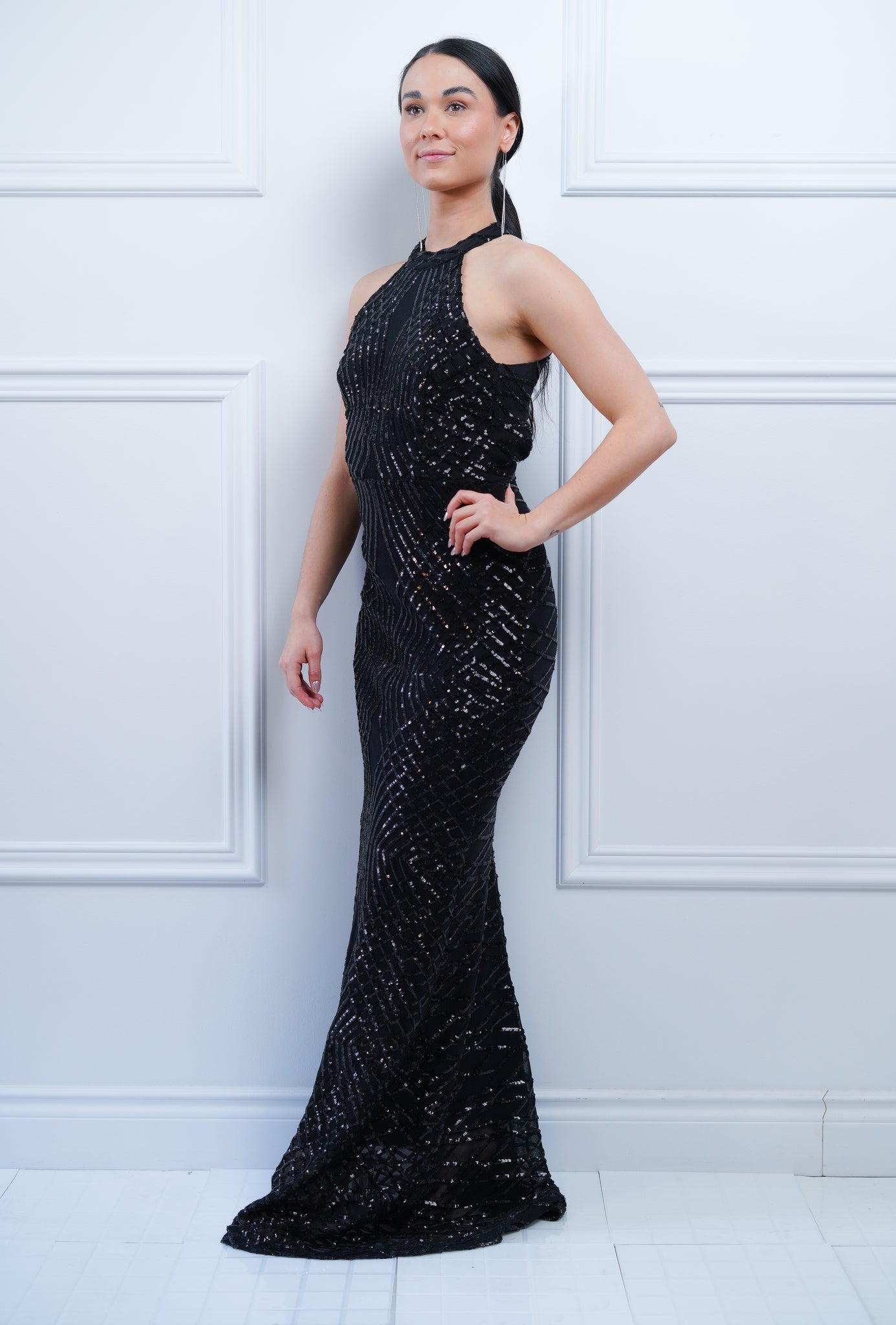 Long Black Sequined Dress - Rental 